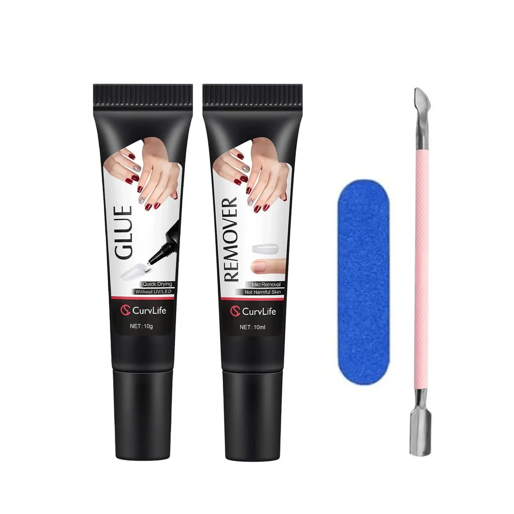 Nail Glue & Remover Kit | Quick-Dry Semi-Solid Press-On Nail Adhesive Gel – No UV Lamp Needed
