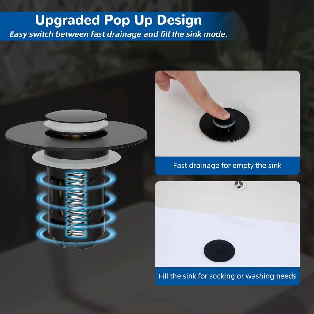 3-in-1 Bathroom Sink Drain Strainer with Pop-Up Stopper – Removable Stainless Steel Basket, Anti-Clog | Fits 1.1–2.36" Drains