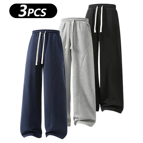 summervibes Men's Solid-Color Drawstring Pants with Curved Blade Design—Casual comfort, relaxed fit suitable for all seasons. Street-style men's trousers perfect for everyday wear and layering. Menswear Beige daily wear pant