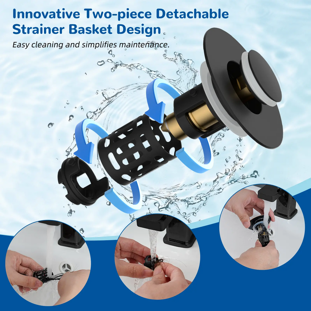3-in-1 Bathroom Sink Drain Strainer with Pop-Up Stopper – Removable Stainless Steel Basket, Anti-Clog | Fits 1.1–2.36" Drains