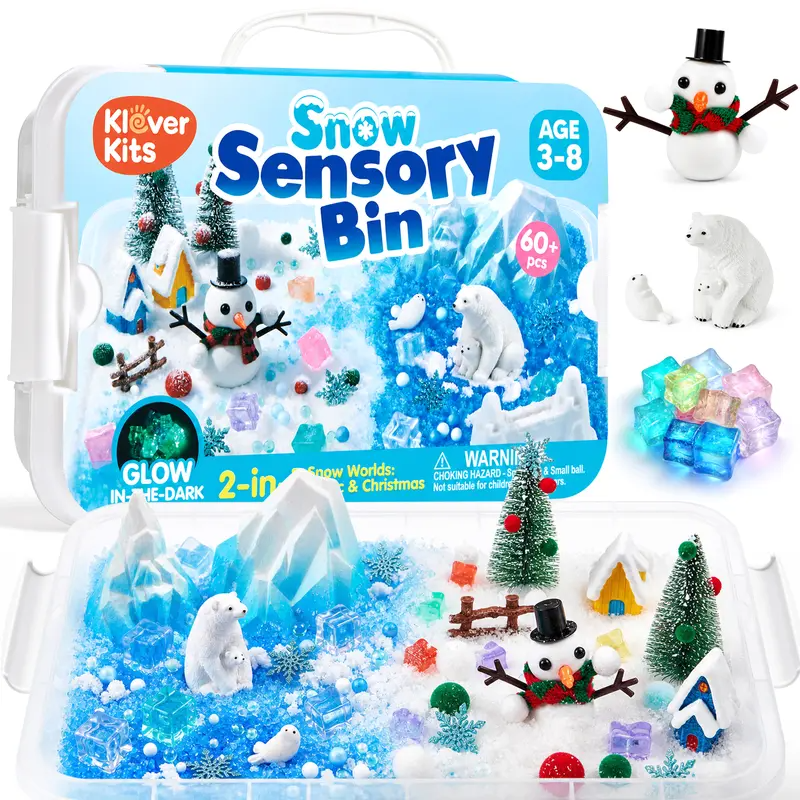 Klever Kits Sensory Bin for Toddlers – Sandbox with Lid, Glow-in-the-Dark Stones, 7 Themes