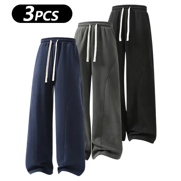 summervibes Men's Solid-Color Drawstring Pants with Curved Blade Design—Casual comfort, relaxed fit suitable for all seasons. Street-style men's trousers perfect for everyday wear and layering. Menswear Beige daily wear pant