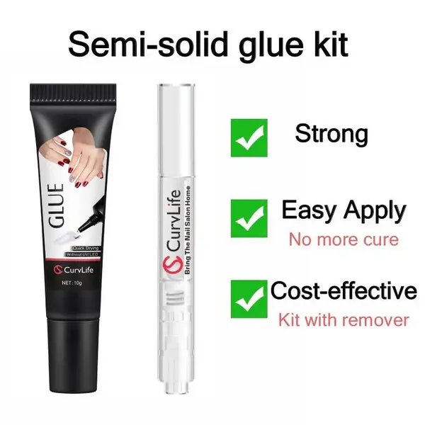 Nail Glue & Remover Kit | Quick-Dry Semi-Solid Press-On Nail Adhesive Gel – No UV Lamp Needed