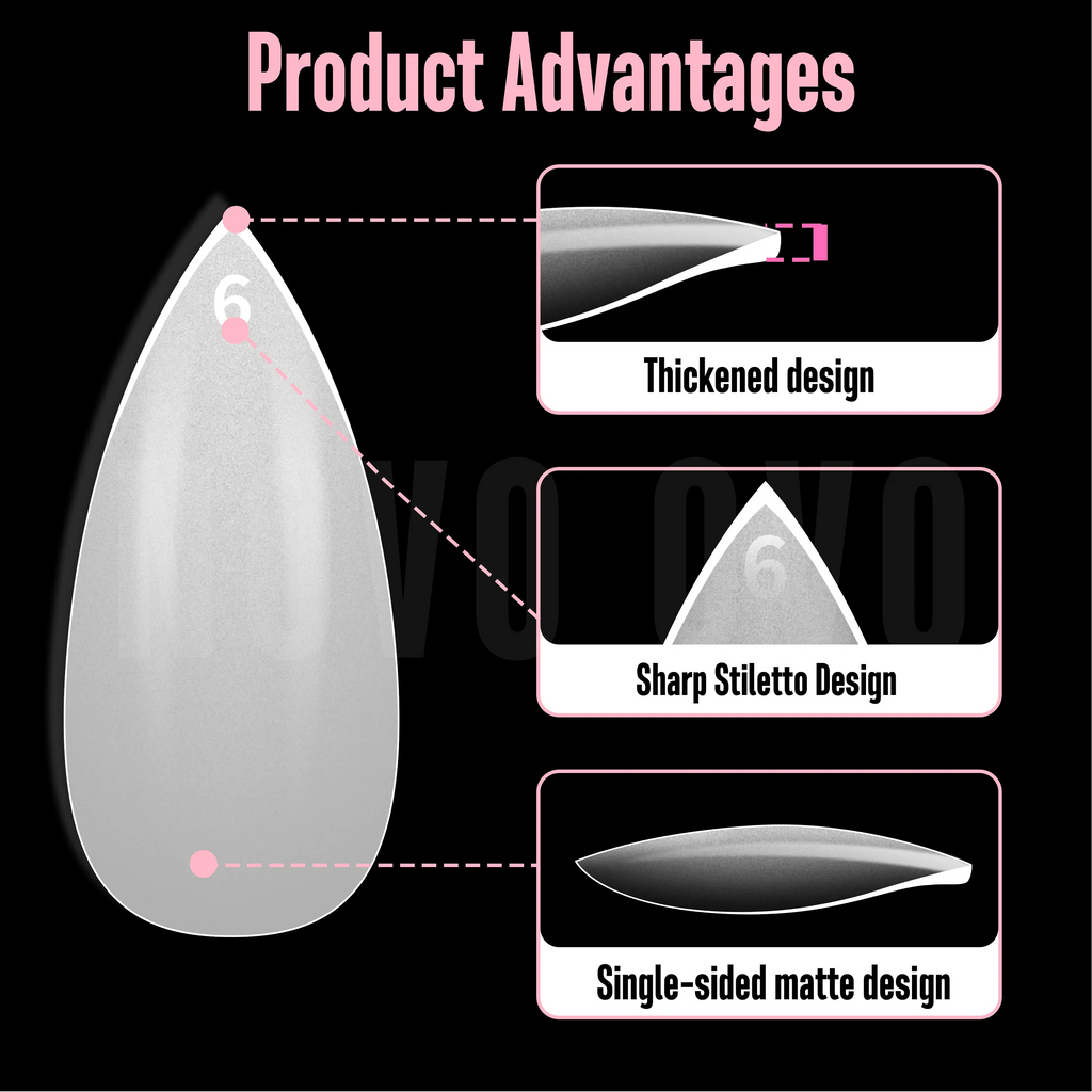 Short Sharp Stiletto Press-On Nail Tips – Extra Thick PMMA Soft Gel Full Cover