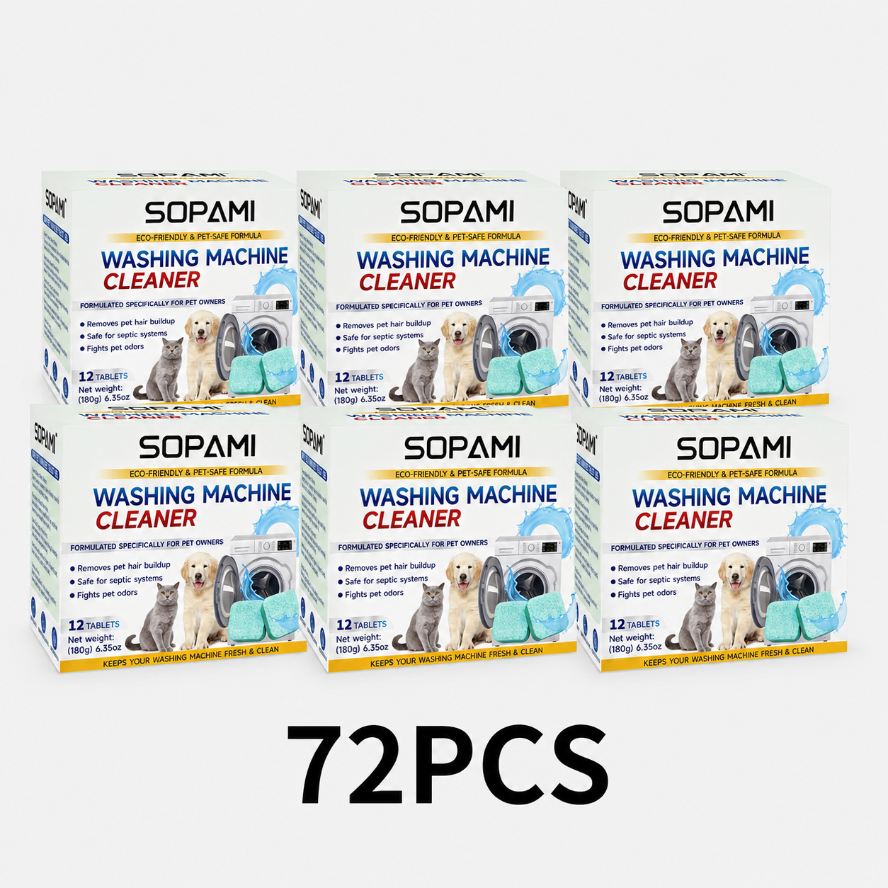 Washing Machine Cleaner Tablets | SOPAMI Deep Clean, Odor Eliminator & Pet-Safe Eco Formula