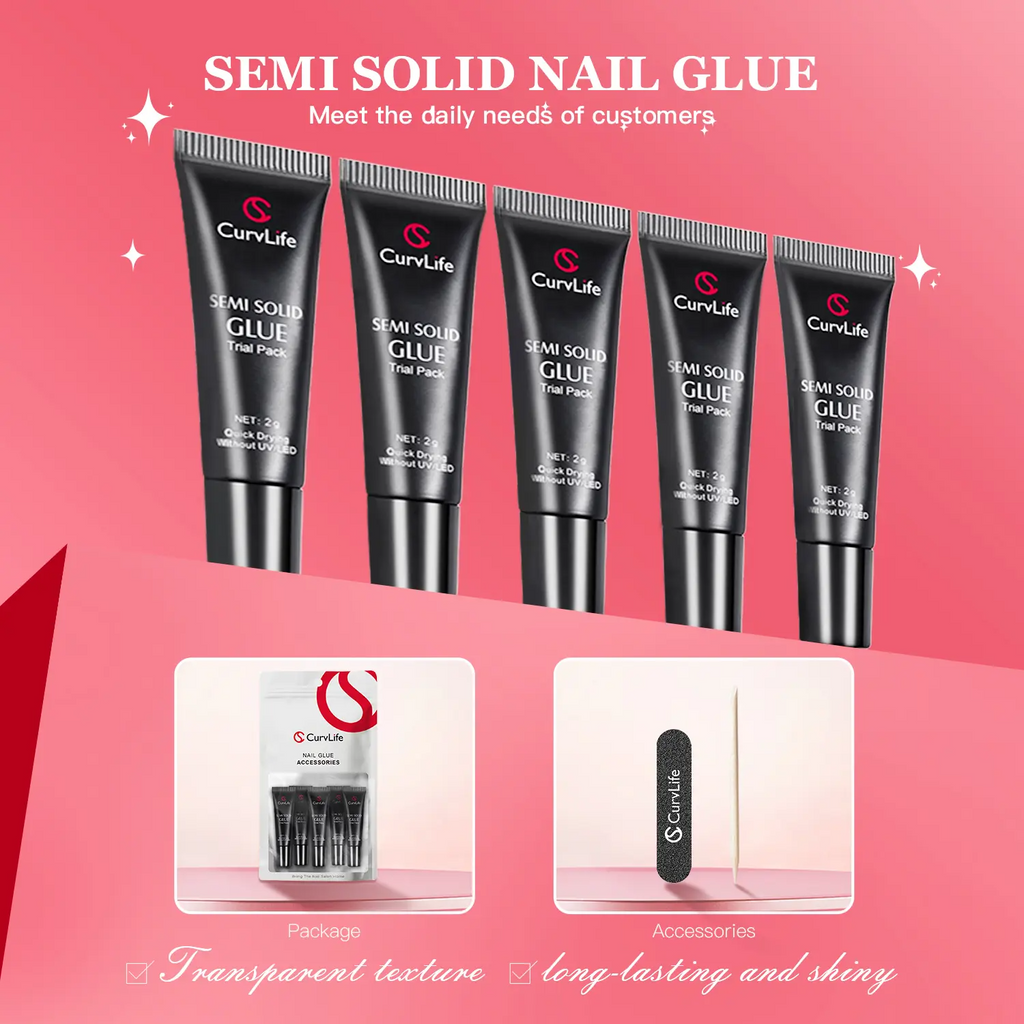 Nail Glue & Remover Kit | Quick-Dry Semi-Solid Press-On Nail Adhesive Gel – No UV Lamp Needed