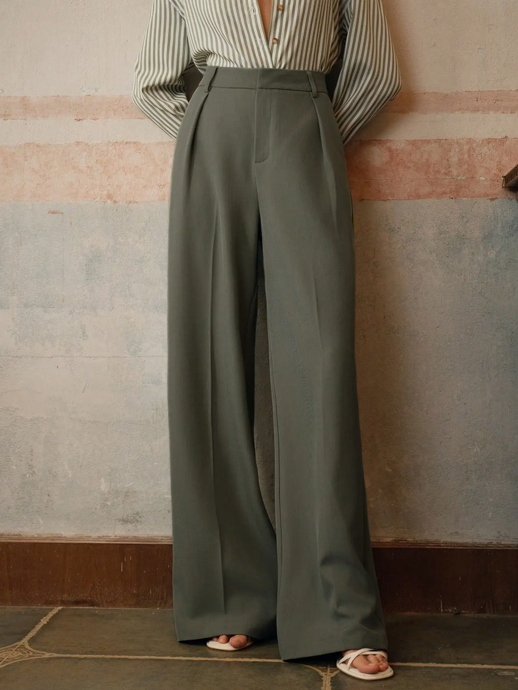 Women's Wide Leg Pants – Solid Color Elegant Trousers for Work & Casual Wear