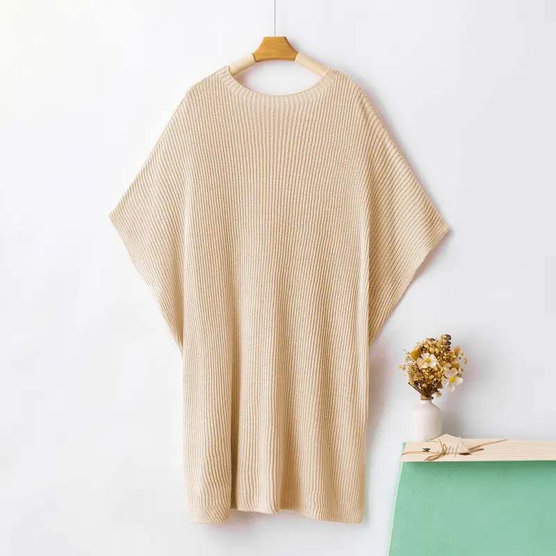 Women’s Oversized Knit Pullover Top – Puff Sleeve Round Neck Cotton Knitwear
