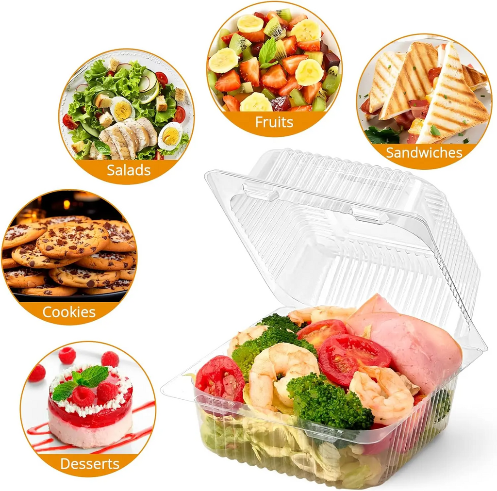 Clear Plastic Food Containers with Hinged Lids
