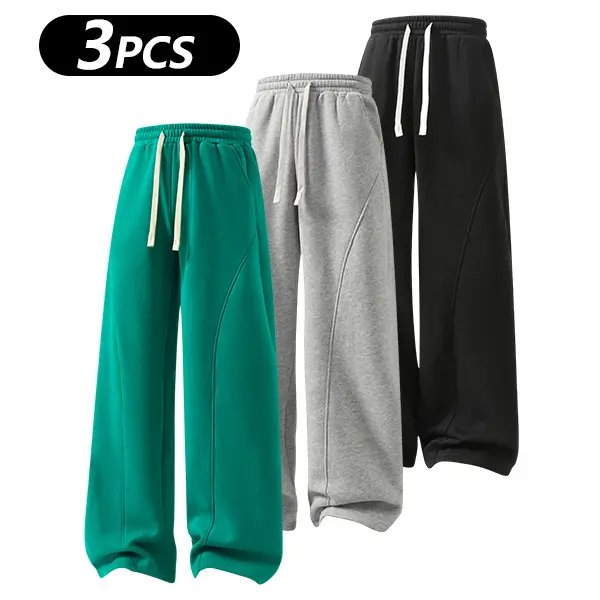 summervibes Men's Solid-Color Drawstring Pants with Curved Blade Design—Casual comfort, relaxed fit suitable for all seasons. Street-style men's trousers perfect for everyday wear and layering. Menswear Beige daily wear pant