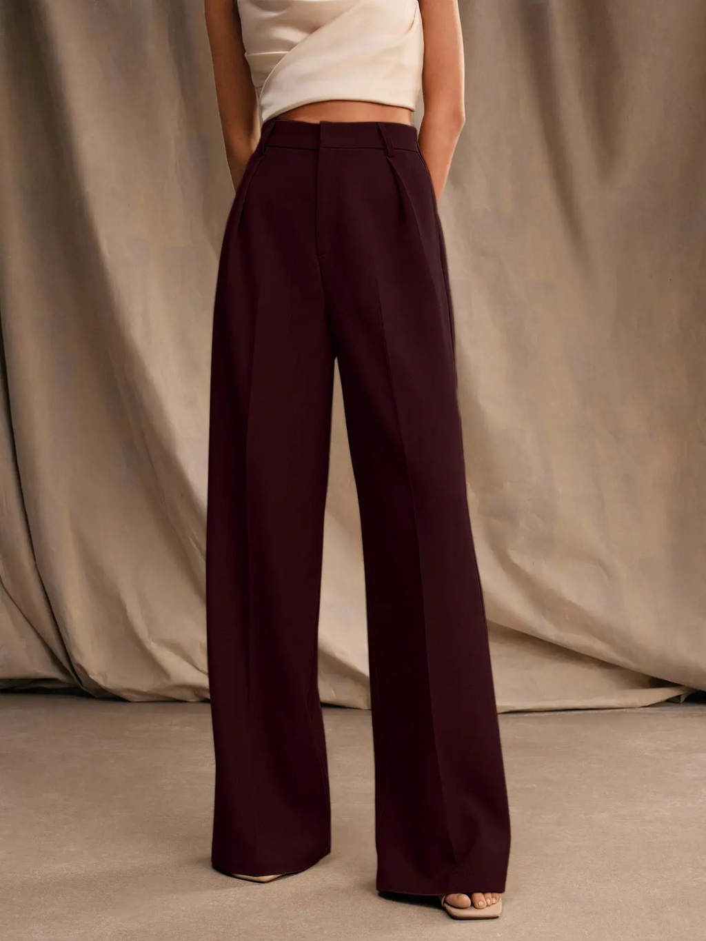 Women's Wide Leg Pants – Solid Color Elegant Trousers for Work & Casual Wear