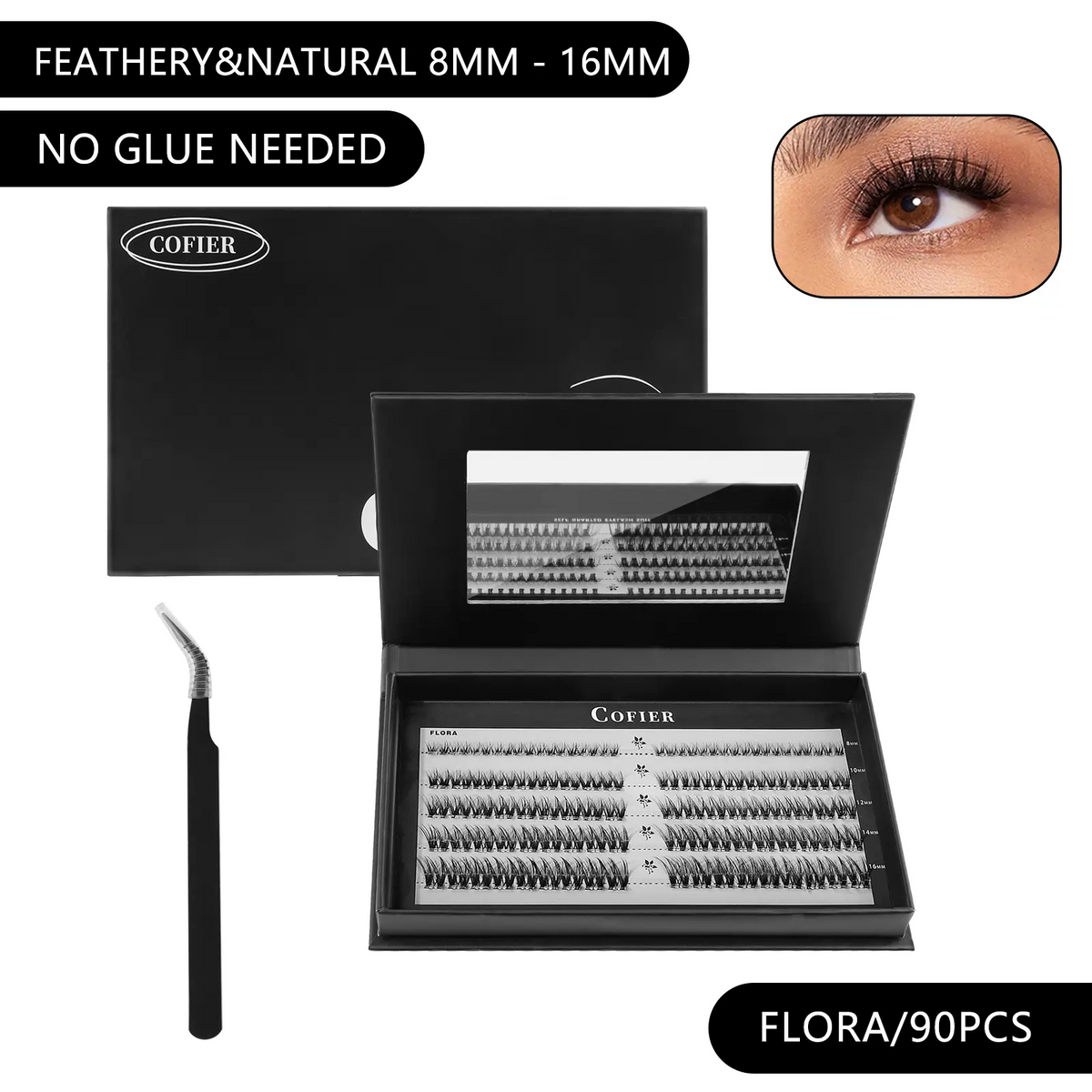 Cluster Lashes Kit – Jelly-Bond Self-Adhesive False Eyelashes with Tweezers