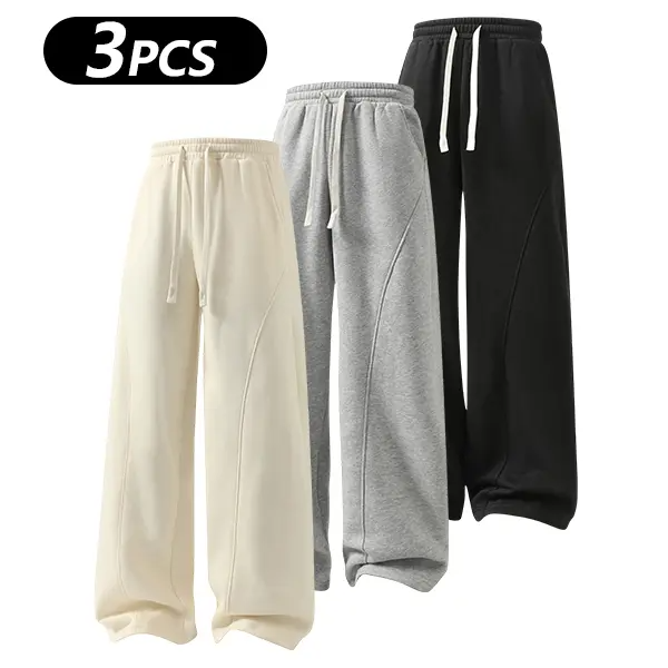 summervibes Men's Solid-Color Drawstring Pants with Curved Blade Design—Casual comfort, relaxed fit suitable for all seasons. Street-style men's trousers perfect for everyday wear and layering. Menswear Beige daily wear pant