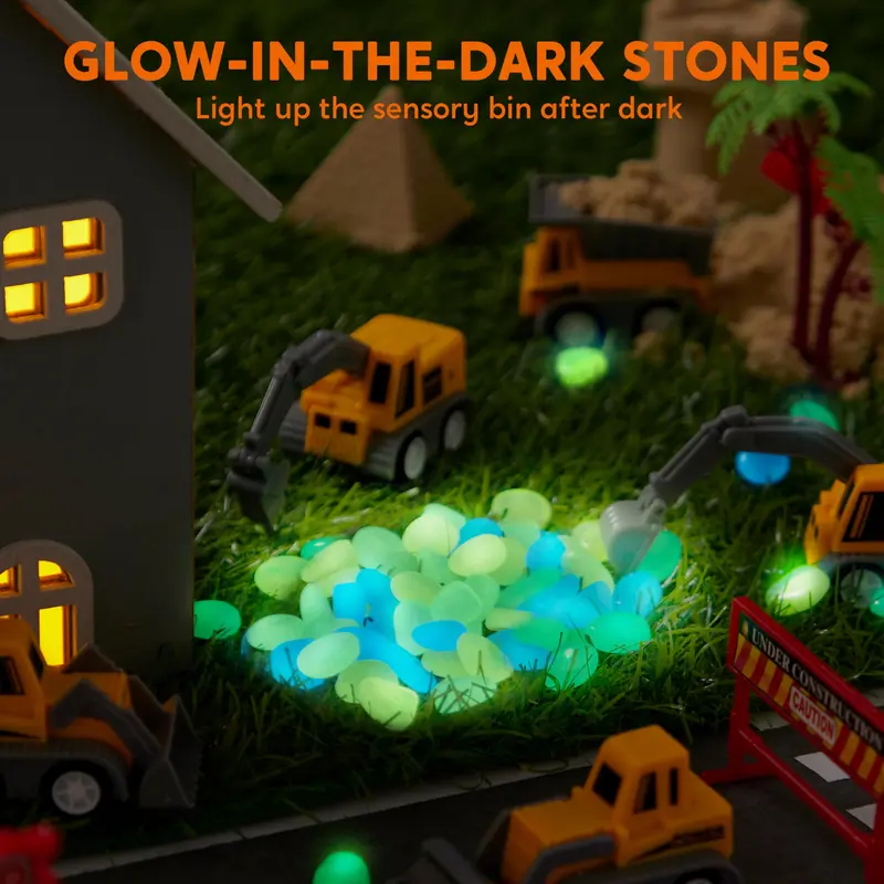 Klever Kits Sensory Bin for Toddlers – Sandbox with Lid, Glow-in-the-Dark Stones, 7 Themes
