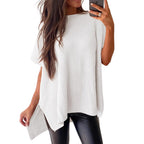 Women’s Oversized Knit Pullover Top – Puff Sleeve Round Neck Cotton Knitwear