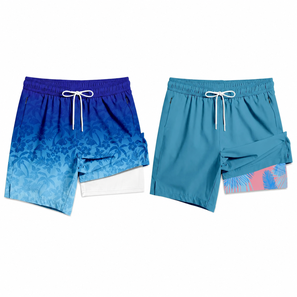 Men's 2-in-1 Swim Trunks – 6" Compression Liner, Quick-Dry, Zipper Pockets | S–2XL