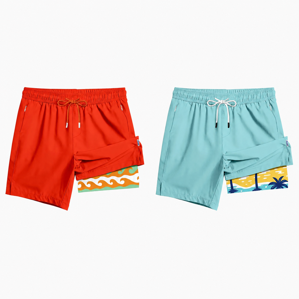 Men's 2-in-1 Swim Trunks – 6" Compression Liner, Quick-Dry, Zipper Pockets | S–2XL