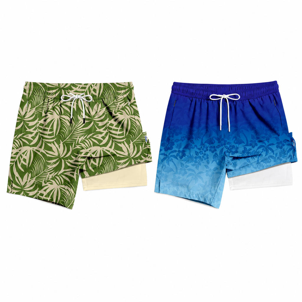 Men's 2-in-1 Swim Trunks – 6" Compression Liner, Quick-Dry, Zipper Pockets | S–2XL