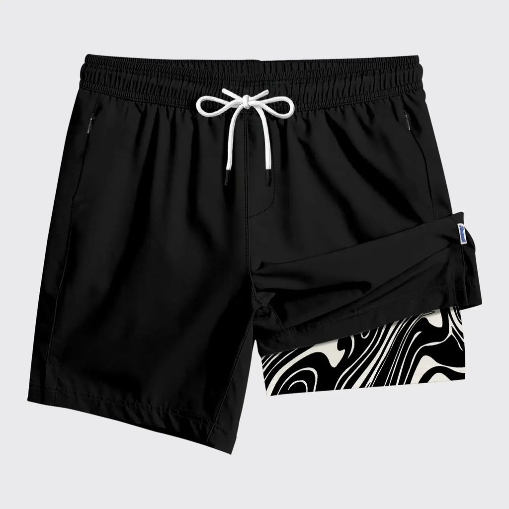 Men's 2-in-1 Swim Trunks – 6" Compression Liner, Quick-Dry, Zipper Pockets | S–2XL